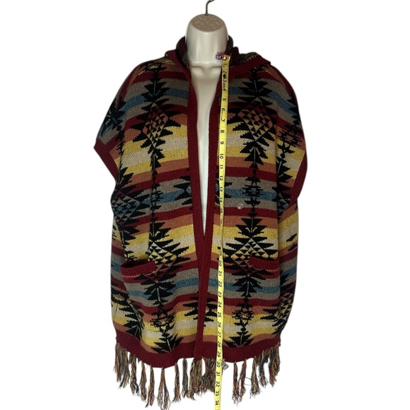 Southwestern Patterned Hooded Poncho - Picture 2 of 6